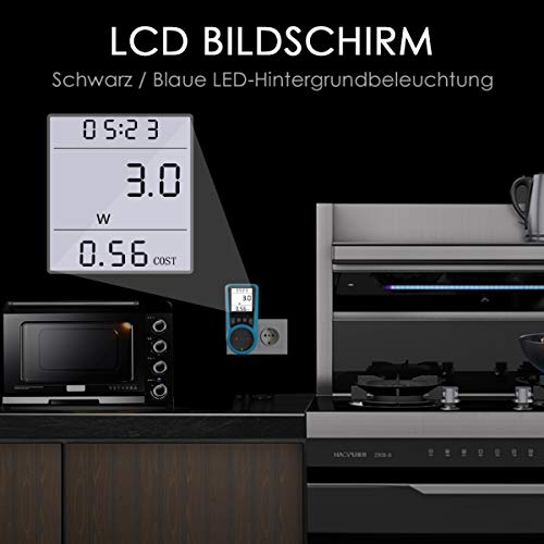 Stromkostenmessgerät, BMK Stromzähler Leistungsmessgerät Energiekostenmessgerät Strommessgerät Steckdose, Leistungsmesser Messgerät mit Größer LCD Bildschirm, Überlastsicherung 3680W (2pcs) - Image 6