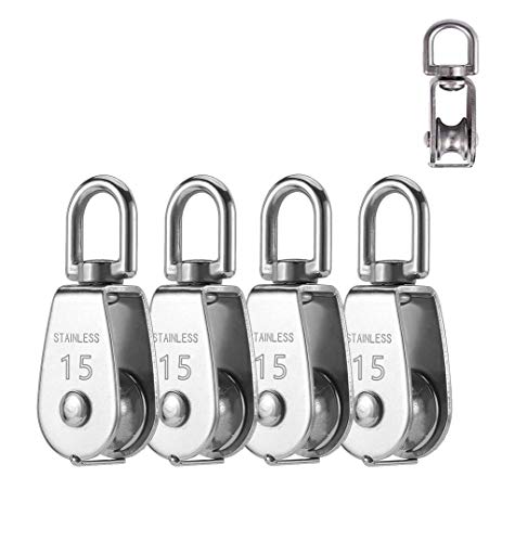 4Pcs Poleas de Bloque de única,M15 Bloque de Polea Acero Inoxidable Bloque de Polea Giratoria de Direccional Polea de Tracción Polea de Red de Pesca Carga 35KG Cover