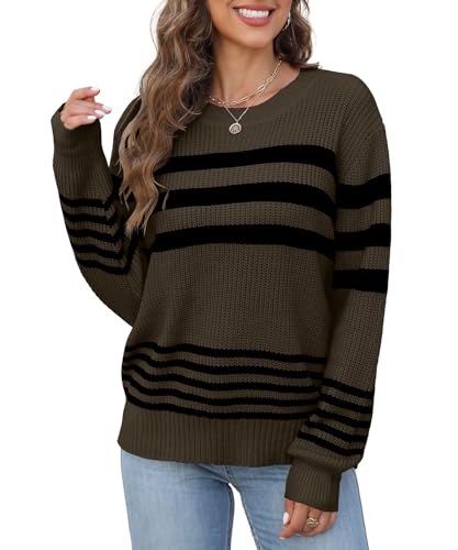 Grace'S Secret Fall Outfits Women Trendy Long Sleeve Tops Striped Cashmere Sweaters Winter Clothes Brown L thumb #1