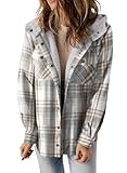 Dokotoo Womens Casual Jackets Winter Clothing for Women Thick Fleece Lined Plaid Hooded Jacket Teddy Button Up Sherpa Fluffy Long Sleeve Shacket Flannel Shirts Fall Coat Outwear with Pockets Gray M