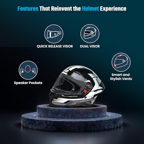 Image of STUDDS Helios Asphalt Full Face ISI and DOT Certified Helmet with Dual Visor Black & Grey - M
