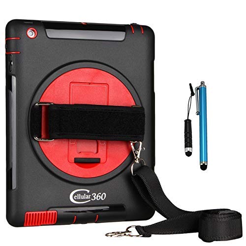 iPad 2 �P�[�X iPad 3 �P�[�X iPad 4 �P�[�X �ϋv���̂���ی�J�o�[�A�Ռ��h�~�A360�x��]�u���P�b�g�ƃn���h�X�g���b�v�t�� (�V�����_�[�X�g���b�v�R���{ - �u���b�N/���b�h)