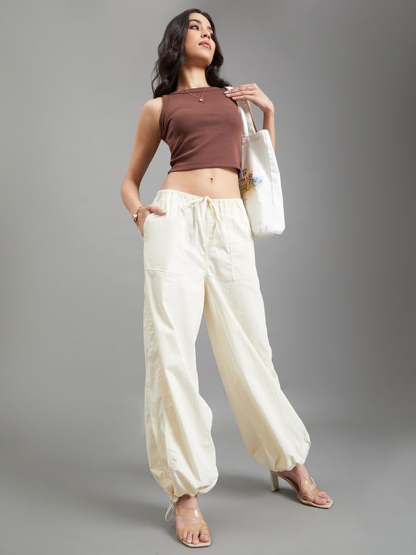 Image of GO COLORS Mostlysane Collection Cotton Parachute Pant for Women | Breathable, Mid Rise, 4 Pockets