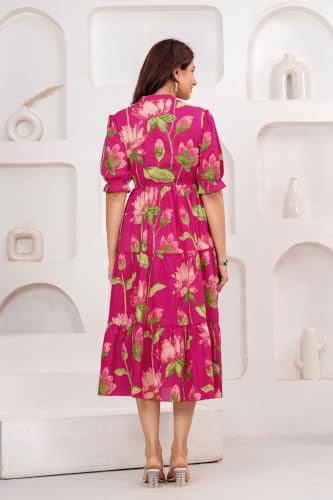 Image of Dress for Women | One Piece for Women | Long Stylish Women Dress Fit & Flare Maxi Dress, Cotton Summer Calf Length Dress