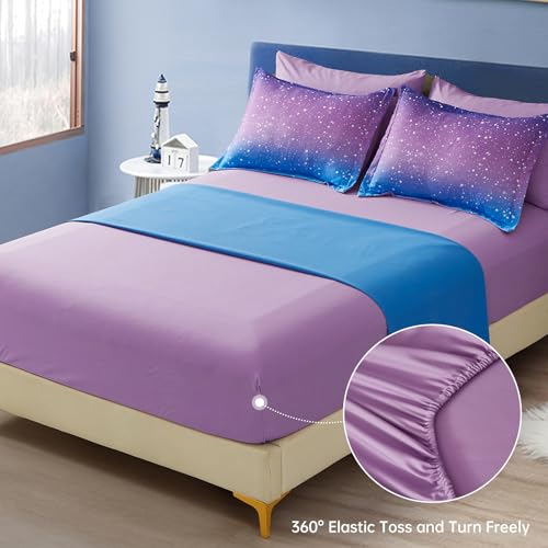 Image of Dinjoy Girls Comforter Set 7 Pieces, Queen Size Colorful Ombre Rainbow Bedding Set, Bed in A Bag for Kid Teen Girls (1 Comforter, 1 Flat Sheet, 1 Fitted Sheet, 2 Pillow Shams, 2 Pillowcases)