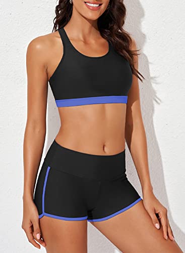 Image of Aleumdr Womens Athletic 3 Piece Tankini Swimsuits with Shorts Swim Tank Tops with Sports Bra and Boyshorts Bathing Suits