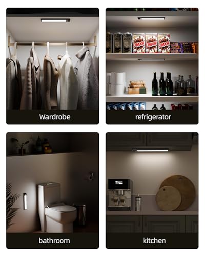Image of EZVALO 6-Pack Under Cabinet Lighting, 1600mAh Motion Sensor Light, Black LED Closet Lights Wireless, 6500K Dimmable, Timer, Magnetic, with Remote Control for Kitchen, Closet, Stair