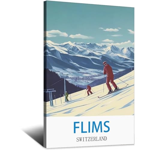 Affiche de voyage vintage Flims Switzerland grand format poster retro suisse 60x90