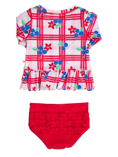 Image of RuffleButts Baby /Toddler Girls Scalloped Long Sleeve Rash Guard 2-Piece UPF50+ Sun Protected Swimsuit