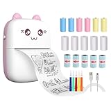 rayoner Mini Impresora Portatil Termica para Movil, Compatible con iOS, Android, Recargable, Bluetooth, 16 Rollos de Papel (Rosa)