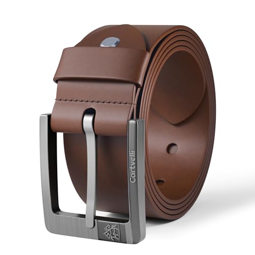 Cartvelli Ceinture homme cuir marron 100 cm - cuir de vachette pleine fleur 40 mm - Made in Germany - leather belt men brown cognac - pour jean, costume,...