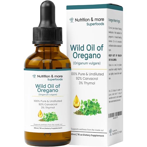 30ml Oregano Oil 100% Pure & Undiluted Wild Oregano Oil with 92% Carvacrol Supports Immunity Cold & Cough Relief Sore Throat and Digestive Health