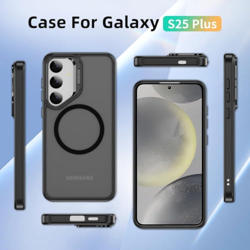 Image of DIZORO TPU Samsung Galaxy S25 Plus 5g Case Compatible with Wireless Charging,with Camera Stand,Military Grade Drop Tested,Translucent Hard Back Soft Edge Back Cover(Black)
