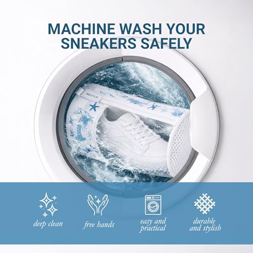 Image of Shoe Washing Machine Bags (2-Pack) - Laundry Bag for Sneakers, Protect Shoes & Washer, Durable Thick Chenille, Reinforced Zipper, Includes Sneaker Brush - Bluehome
