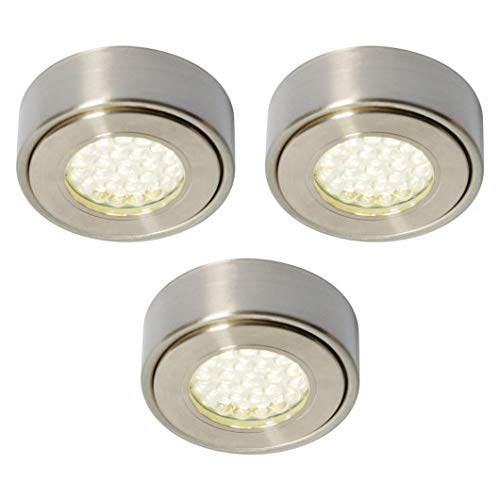 LITECRAFT Laghetto Under Cabinet Lights Circular Kitchen Fitting - Satin Nickel (Pack of 3)