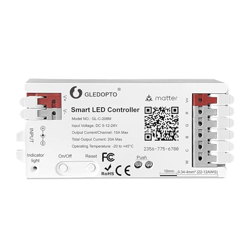 Image of GLEDOPTO Alexa Connect Kit Matter LED Strip Light Controller RGBCCT PWM Dimming Work with Matter Echo Device Zero Touch Pairing Easy Wiring for RGBCCT Analog Strip Light (Matter Hub Require)