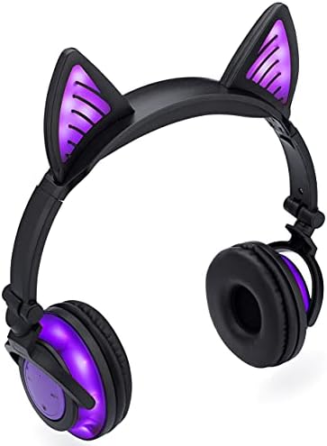 SoundBeast Bluetooth Cat Ear Headphones with Glowing Purple Lights - Wireless Headphones for Kids & Adults