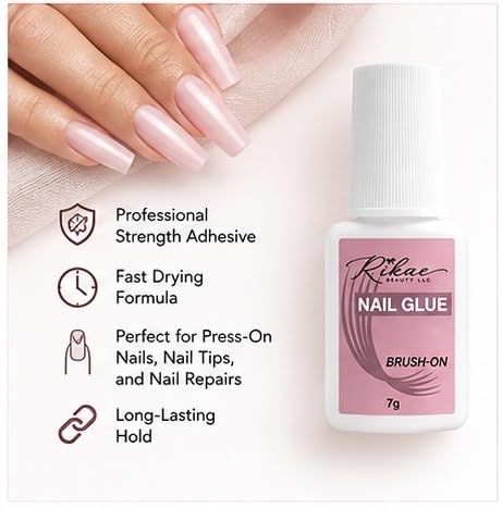 Beauty Air Dry Brush On Nail Glue for Press On Nails, No Lamp Needed, Precision Brush Applicator for False Nail Tips and Nail Art, 7g