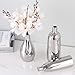 Glossy Silver Ceramic Vase Set of 3, Ceramic Vase Set for Decorative, Glossy Silver Single Stem Vases for Centerpieces Nightstand Kitchen, Boho Farmhouse Home Decoration