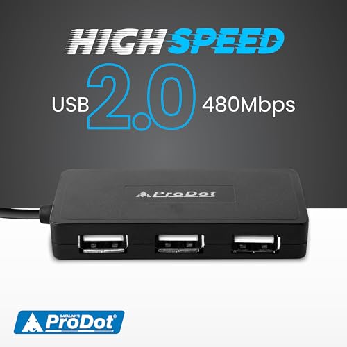 Image of ProDot 4-in-1 USB Hub 2.0 with Hi-Speed Data Transfer 480 Mbps I Plug & Play I Universally Compatible with Speaker, Laptop, Hard Drive, PC, Laptop etc. I 1 Year Warranty (Play Plus)