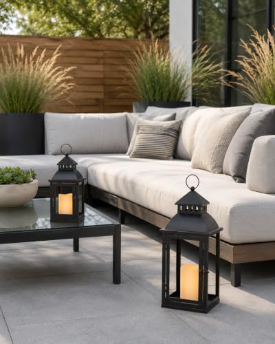 Image of NEEDOMO LED Lanterns Decorative Outdoor&Indoor, Set of 2 Large Bronze Metal Lantern Decor with LED Candle, Lantern Decor for Porch, Patio, Garden, Balcony, Wedding, Spring Decorations (NO Glass)
