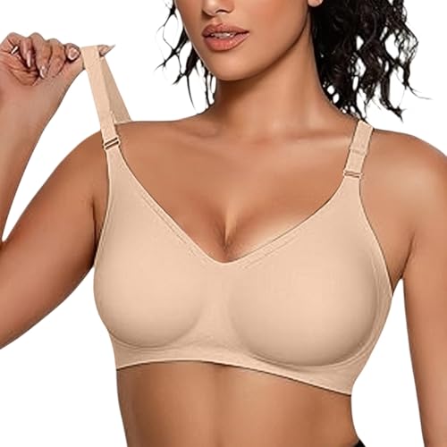 ZTFYKLIN Sujetador Sin Aros Women's Wireless Bra Jelly Soft Support Comfort Bralette Postura (Beige, M) Reductor Antiarrugas Barato Sujetadores Broche Delantero Aumentar Pecho Mujer Encaje Push