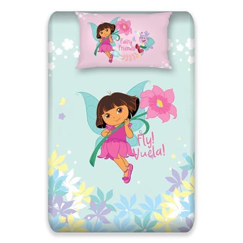 Image of Sassoon Dora (Fly) Digital Printed, Cotton Single Bedsheet, 300 TC, 1 Pillow Cover, Fade Resistant, Bedsheet for Kid's Bedroom, (1.50m X 2.35m)