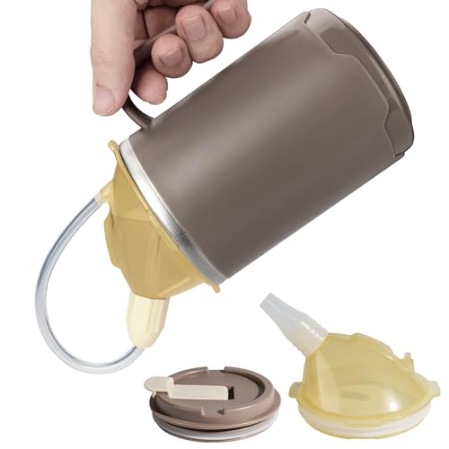 VOPHIA Senior Water Cup Sippy Cups for Elderly, 13.5oz Spill Proof Cup, 3 in 1 Stainless Steel Sippy Cup with Lids, No Spill Feeding Cups for Patient Disabled Maternity Drink Water Milk Soup (Coffee)