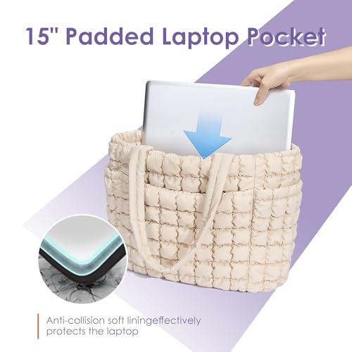CORALDAISY Puffer Tote Bag para Mujer Bolso Tote ligero con cremallera, gran bolso de trabajo acolchado para viaje, bolso de hombro abultado miniatura 6