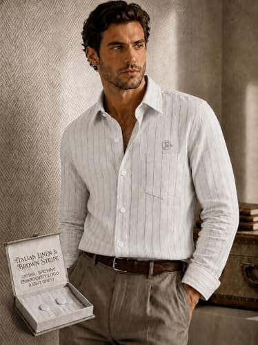 Image of Men's Lilan Vertical Stripe Regular Fit Full Sleeve Shirt with Chest Pocket | Cream Beige Casual Shirt