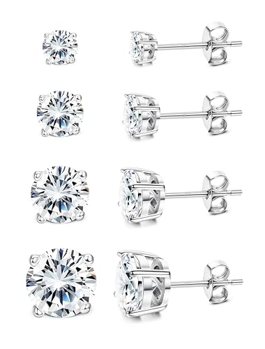 MILACOLATO S925 Sterling Silver Stud Earrings for Women Men Hypoallergenic 18K White Gold Plated Cubic Zirconia Earrings Studs Brilliant Simulated Diamond Halo Earring for Sensitive Ears S Round