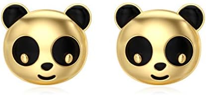 10k 14k Yellow Gold Lovely Panda Bear Stud Earrings for Women Little Girls Cute Animal Pet Earring Studs Hypoallergenic Birthday Gifts (Panda Style 2-10k Gold)
