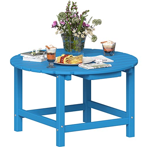 Molanephy Outdoor Adirondack Patio Coffee Table, 32" D Round Hdpe Table With Umbrella Hole, Outdoor Side End Table For 4 People For Poolside Porch Patio Lawn Backyard(Dark Blue) #TOP28