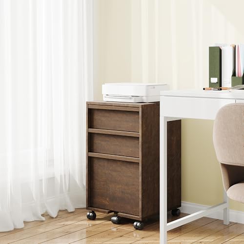 Garvee Rolling File Cabinet with 3 Drawers, Wood Mobile Filing Cabinet for Home Office, Under Desk Printer Stand with Wheels, Large File Drawer, 2 Locking Casters, Brown by Garvee - Image 9