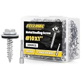 Metal Roofing Screws #10 × 1', 300 PCS, FIXLINK RUSPERT Hex Head Rubber Washer Sheet Metal Roof Screws Self Tapping Metal to Wood Siding Screws, Hex Socket Included, Silver