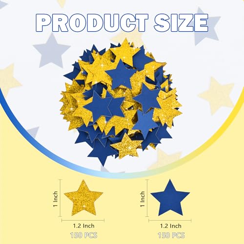 Image of 300Pcs Glitter Blue Gold Stars Confetti,Shiny Paper Table Confetti for Birthday Halloween Bachelorette Wedding Baby Shower Graduation Party Decorations Supplies