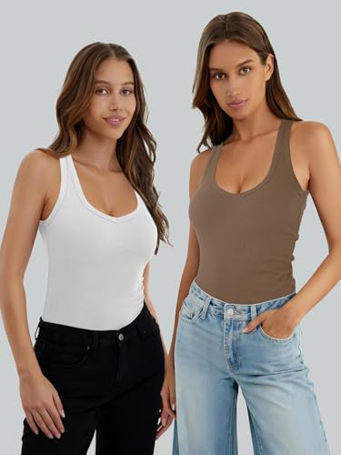GKBK Womens Sleeveless Tank Top Form Fitting Spaghetti Strap V Neck Ribbed Knit Workout Lounge Basic Slim Fitted Crop Summer 2025 Cami Layering Casual Shirts Brown M — view 5