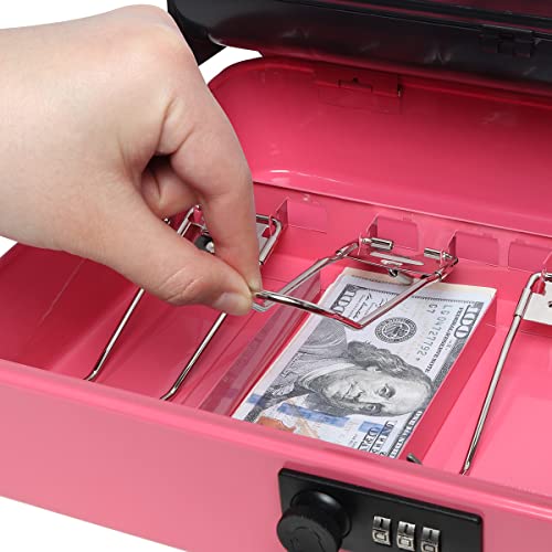 Cash Box With Money Tray, Decaller Combination Lock Money Safe With Security Cable, 5 Compartments & 4 Spring-Loaded Clips For Bills, 11 4/5" X 9 2/5" X 3 1/2" #TOP4