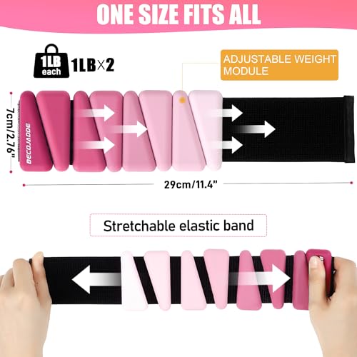 Image of BECOJADDE Ankle Weights for Women Wrist Weights Set of 2 (1 lb /2 lb Each) Adjustable Arm Leg Weight for Womens Men Suitable for Walking Swimming Running Pilates Yoga Gym