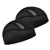 MELASA Cycling Skull Cap Helmet Liner, Cooling Mesh Cycling Caps Under Helmet, Sweat Running Hat Beanie for Men Women(Black&Black)