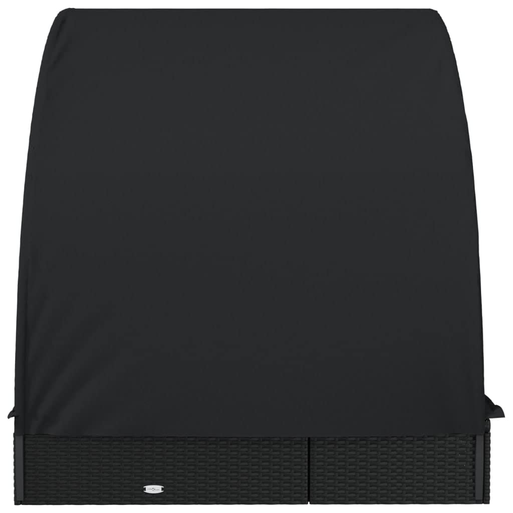 Sonnenliege für 2 Personen mit rundem Dach Schwarz 211x112x140 cm aus PE-Rattan pulverbeschichtetem Stahl verstellbar mit Polstern für Terrasse Balkon Pool Camping Relaxen