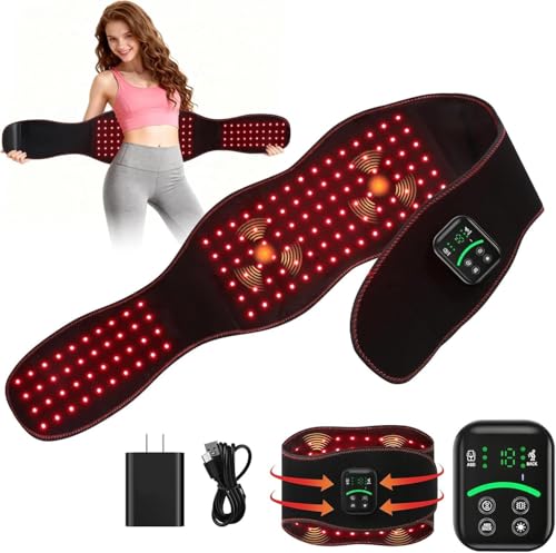 Red Light Therapy Belt for Back & Abdomen 5000mAh Cordless Infrared Waist Wrap 10Hz/40Hz Pulse 3 Red Light & Vibration Modes Muscle Recovery Circulation Support Post-Workout & Office Use