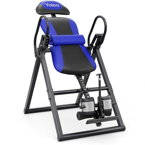 Image of YOLEO Inversion Table for Back Pain 2026 Foldable Inversion Table w /Removable Lumbar Pad, Reversible Ankle Holders, Easy Assembly