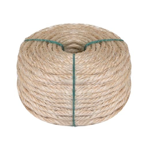 Eunice Natural Sisal Rope for Cat Scratching Post 1/4 Inch 6mm 98.4-Feet for Cat Tree Tower Repair and Scracthing Post Replacement, DIY Hemp Twine Ropes Sisal Rope for Cats for Scratching Furniture