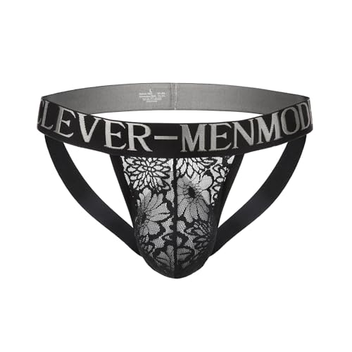 Men's Jockstrap Underwear Sexy Fashion Floral Lace Panties Brief Mens Underwear Breathable Work Out Athletic Supporter Black