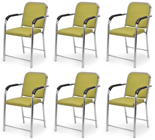 RATISON Office Chair Visitor Chair with arm Rest with Steel Frame and Cushioned seat Back, Chair Without Wheels Holds up to 140 kg Heavy Design (6, Green, Heavy)