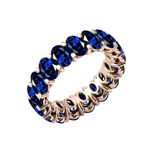 Unique Oval Shape Gemstone Blue Sapphire Eternity Band 925 Sterling Silver Wedding Band For Women Blue Sapphire Engagement Ring Gift For Her
