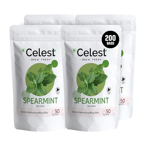 Image of Celest Spearmint Tea 200 Tea Bags (50 Bags x 4) | Spearmint Leaves Tea for PCOS, PCOD | Natural & Refreshing