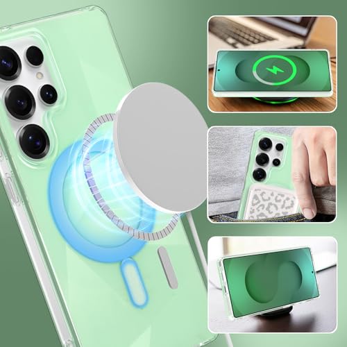 Image of Magnetic Case for Samsung Galaxy S25 Ultra [Compatible with Magsafe] [Anti-Yellowing] [1 Screen Protector] Shockproof Slim Iridescent Sparkly Case for Galaxy S25 Ultra 6.9 inch, Green