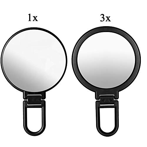 Topyhl Magnifying Hand Mirror, Travel Handheld Mirror Double-Sided 3X 1X Cosmetic Mirror Black Round Mirror 360 Degree Rotation #TOP1